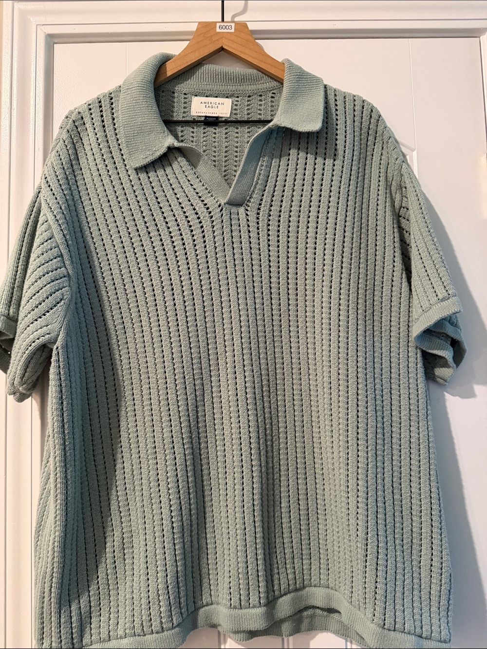 American Eagle Weekend Sweater Polo knit Shirt Sage Green Collared XL